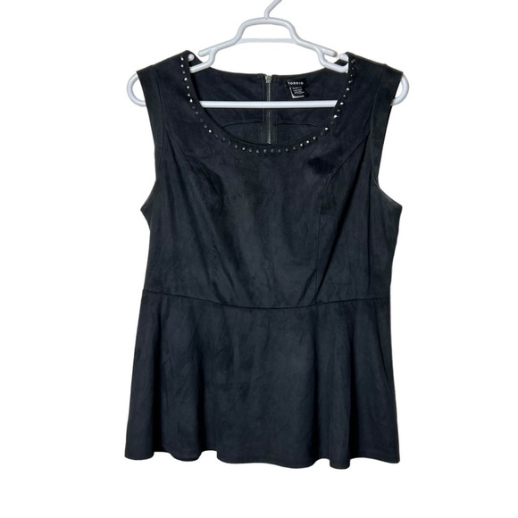 TORRID FAUX SUEDE SLEEVELESS STUDDED PEPLUM TOP BLACK IN COLOR SIZE 1 (1X) - Picture 2 of 10